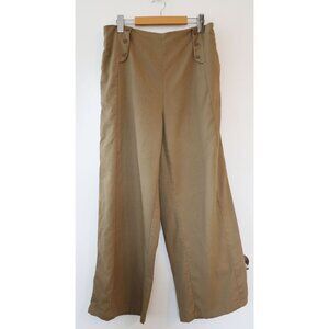 Wide Leg, Vintage Silhouette High Rise Button Front Lightweight Trousers Khaki L